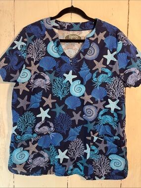 Happy Scrubs Navy & Teal Under the Sea Patterned Scrub Top